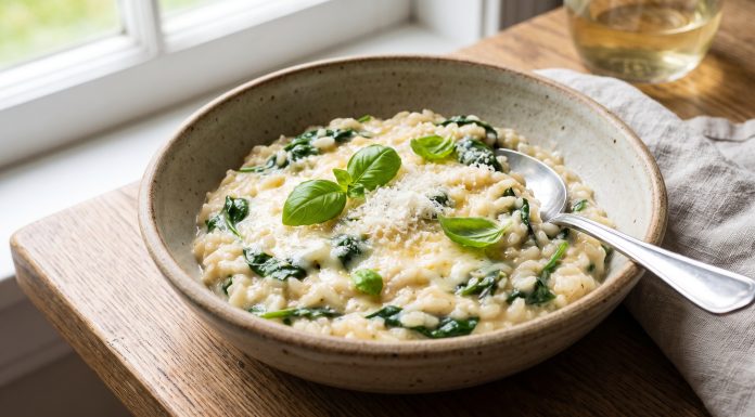 Risotto de queso y espinaca listo en 35 minutos