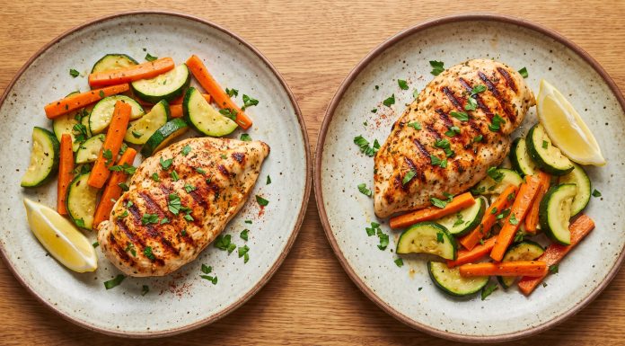 Pollo grillado con zucchini y zanahoria listo en 25 minutos